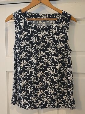 Talbots Black and White Bow Print Sleeveless Top